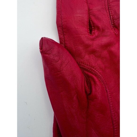 Coach Red Embellished Gloves 100% Leather Silk Lining - Picture 10 of 12